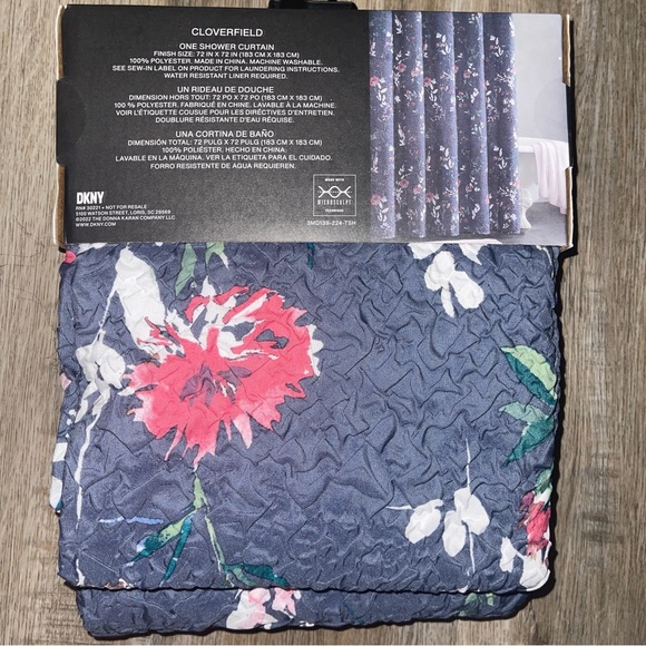 DKNY Floral Shower Curtain CLOVERFIELD 72x72” Blue Pink White Microsculpt NEW - Picture 3 of 4